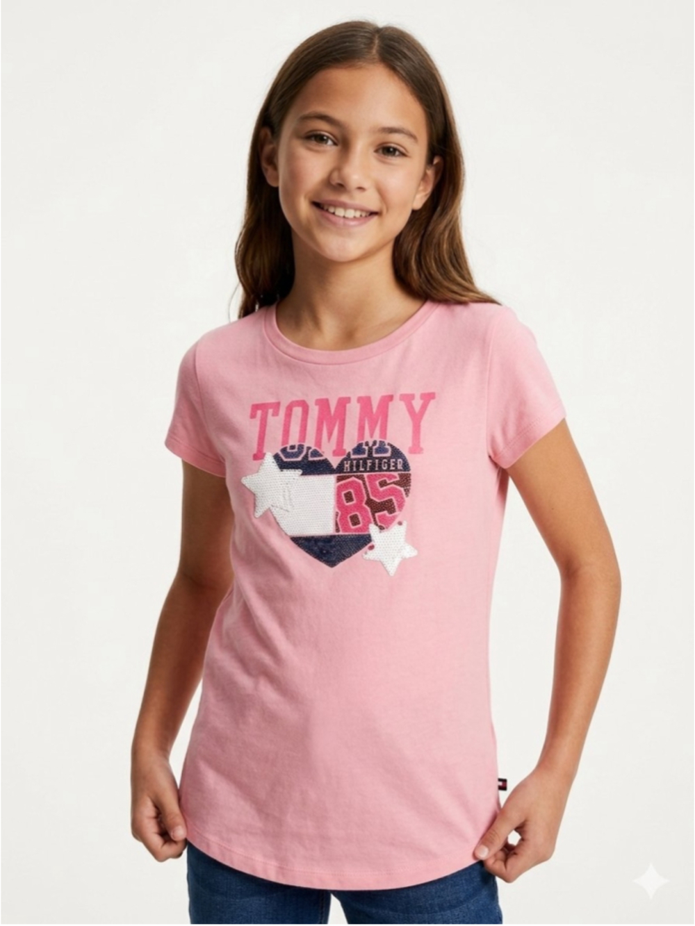 Girls Tommy Hilfiger Graphic Tee Pink Heart Size 16 XL - 888